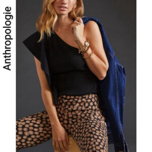 Women's Anthropologie Dramatic Black One-Shoulder Blouse Top M Ruffle Ribbed